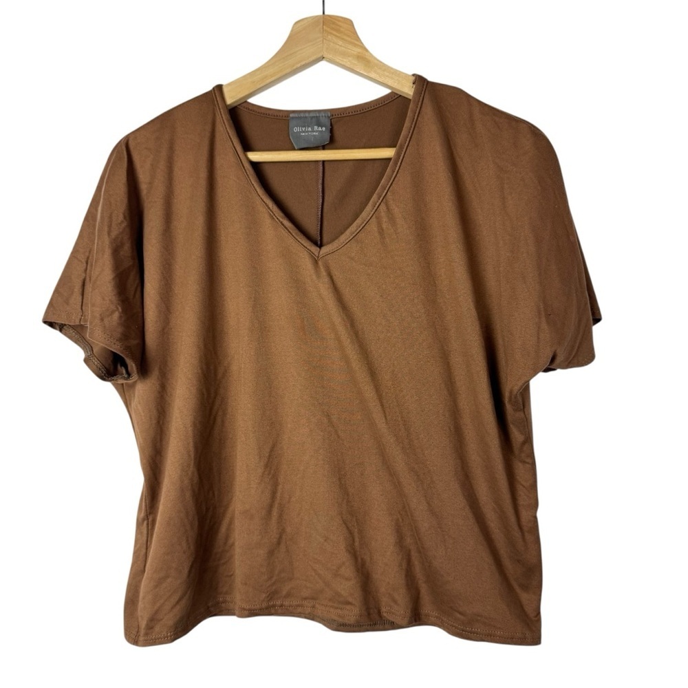 Olivia Rae Camel Brown V-Neck Short Sleeve Blouse S